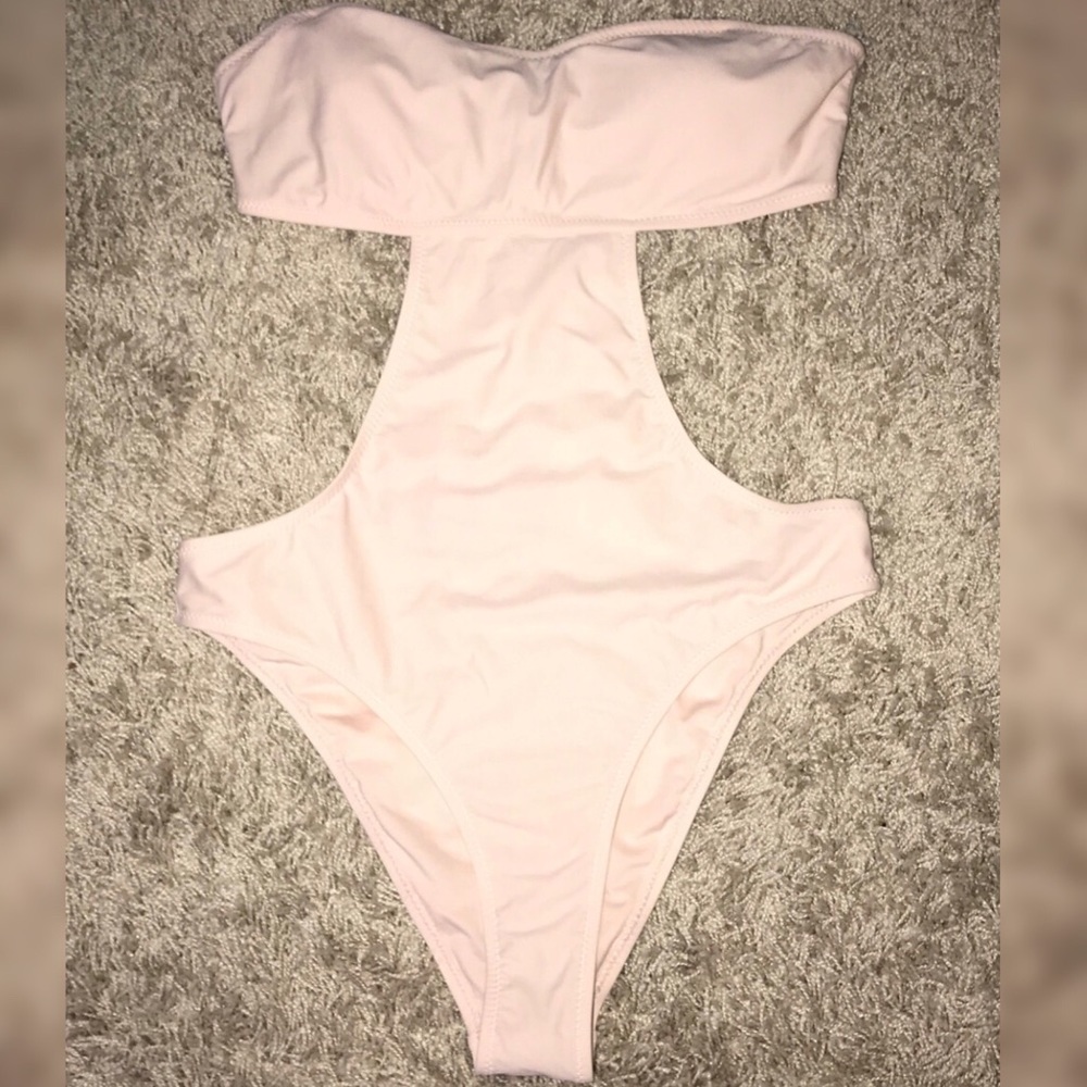 One piece pink backless swimsuit